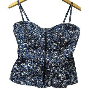 INC International Concepts Women's Zip Up Corset Top Size 4 Blue White Floral
